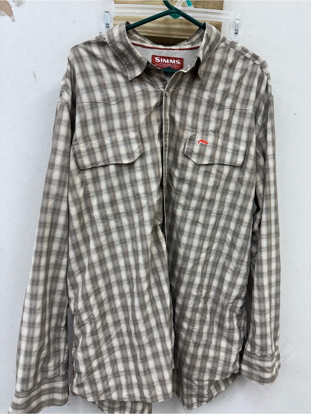 SIMMs fishing products long sleeve pearl snap vented plaid shirt size XXL